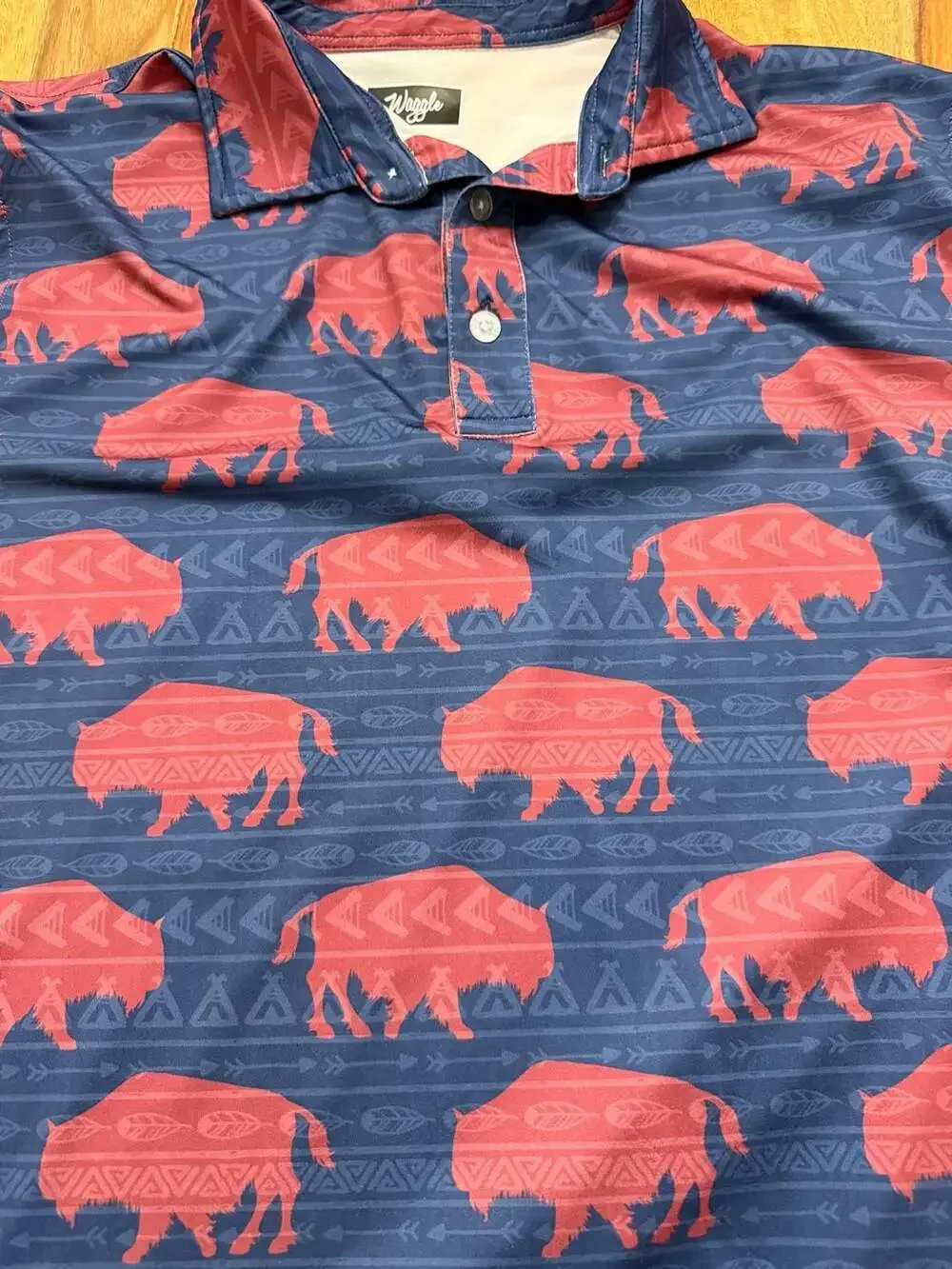 Waggle Golf Men's Buffalo After Dark Native Print Performance Polo Shirt, large - Picture 3 of 4